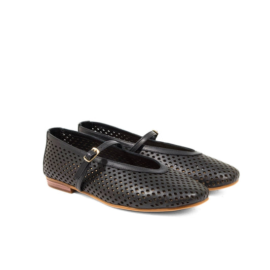 Ballerina Mary Jane traforata in nappa nera