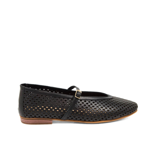 Ballerina Mary Jane traforata in nappa nera