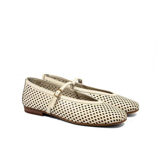 Ballerina Mary Jane traforata in nappa marshmallow
