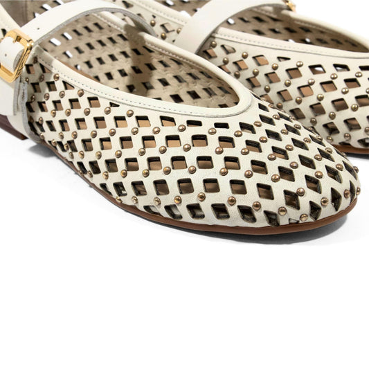 Ballerina Mary Jane traforata in pelle color marshmallow