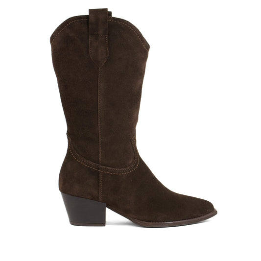 STIVALETTO CAMPEROS A PUNTA AFFUSOLATA IN CAMOSCIO TESTA DI MORO CON TIRANTI LATERALI TACCO CUBANO