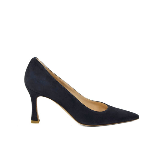 Décolleté in camoscio blu con punta sfilata e tacco alto 7 cm