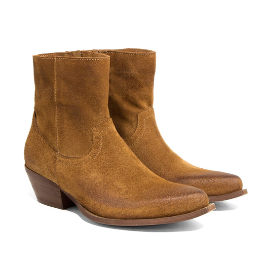 STIVALETTO CAMPEROS IN CAMOSCIO CUOIO CON RICAMI WESTERN E TACCO CUBANO