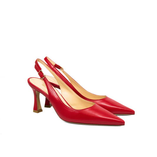 Décolleté slingback in nappa rossa con punta sfilata e tacco a rocchetto