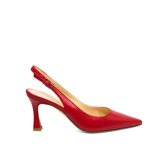 Décolleté slingback in nappa rossa con punta sfilata e tacco a rocchetto
