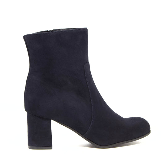 TRONCHETTO IN CAMOSCIO BLU CON TACCO A BLOCCO E PUNTA ARROTONDATA