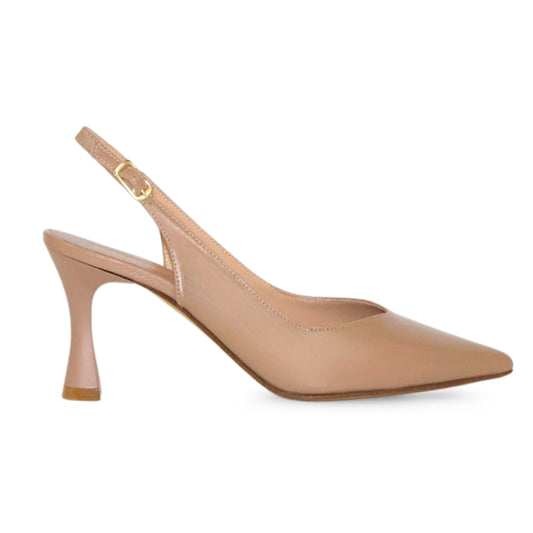 SANDALO SLINGBACK IN NAPPA TAUPE CON PUNTA SFILATA E TACCO A ROCCHETTO