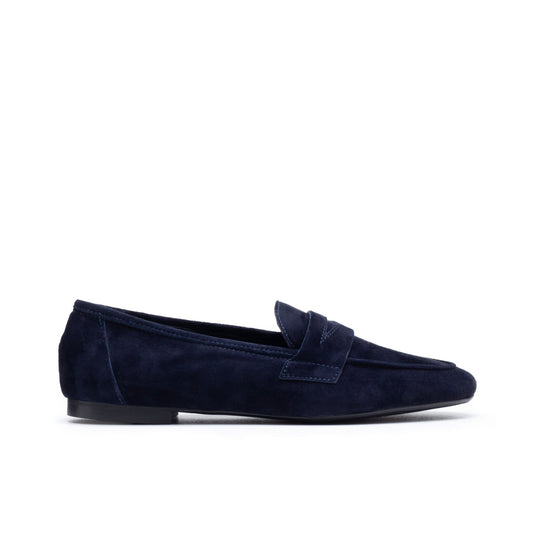 MOCASSINO IN CAMOSCIO BLU CON MASCHERINA SUOLA NERA