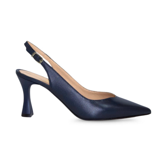 Slingback nappa blu con tacco a rocchetto
