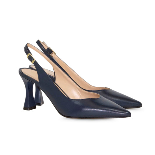 Slingback nappa blu con tacco a rocchetto