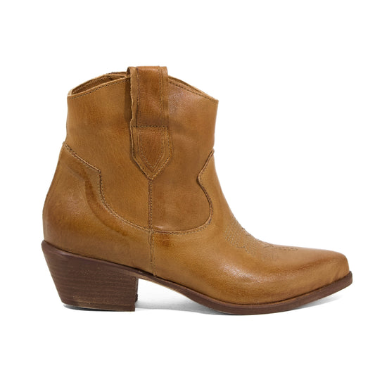 STIVALETTO CAMPEROS IN PELLE LAVATA CUOIO CON RICAMI WESTERN E TACCO CUBANO