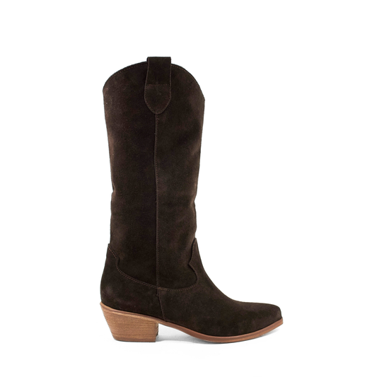 STIVALE CAMPEROS IN CAMOSCIO TESTA DI MORO CON PUNTA SFILATA E TACCO CUBANO