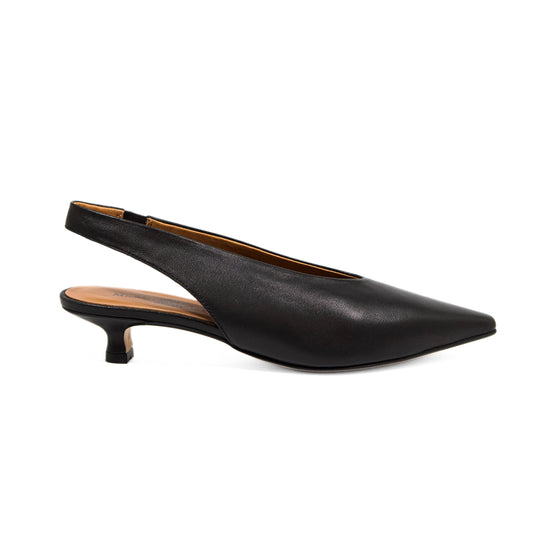 DÉCOLLETÉ SLINGBACK IN NAPPA NERA CON SCOLLO A U E TACCO KITTEN