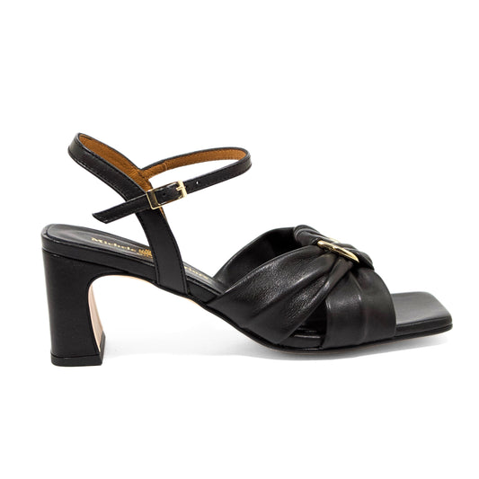 SANDALO IN PELLE TESTA DI MORO CON CINTURINO E TACCO LARGO 7 CM