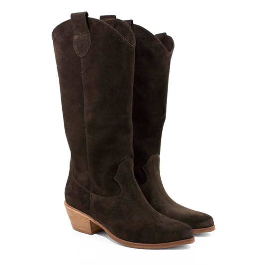 STIVALE CAMPEROS IN CAMOSCIO TESTA DI MORO CON PUNTA SFILATA E TACCO CUBANO