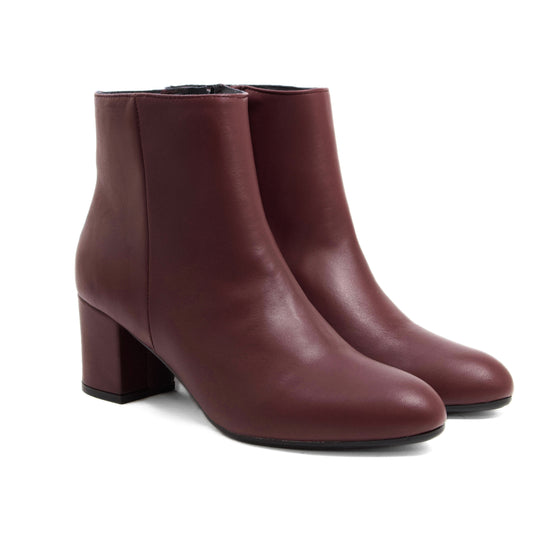 TRONCHETTO IN NAPPA BORDEAUX CON TACCO MEDIO 5CM A BLOCCO