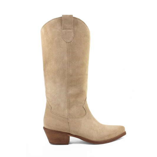 STIVALE CAMPEROS IN CAMOSCIO VISONE CON PUNTA SFILATA E TACCO CUBANO