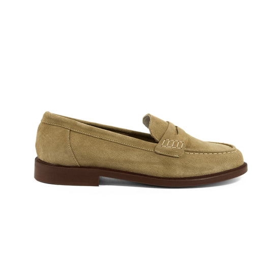 MOCASSINO IN CAMOSCIO SABBIA CON MASCHERINA E SUOLA A CONTRASTO