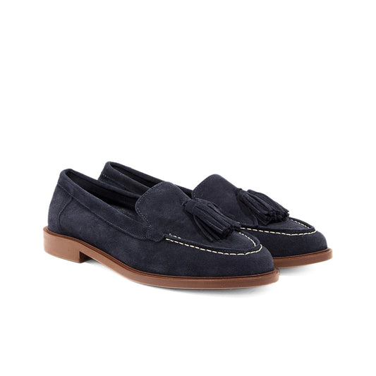 MOCASSINO IN CROSTA BLU CON MASCHERINA NAPPINE E SUOLA A CONTRASTO