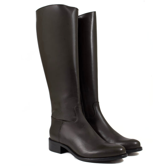 STIVALE ALTO MODELLO CAVALLERIZZA IN NAPPA TESTA DI MORO CON TACCO BASSO A BLOCCO