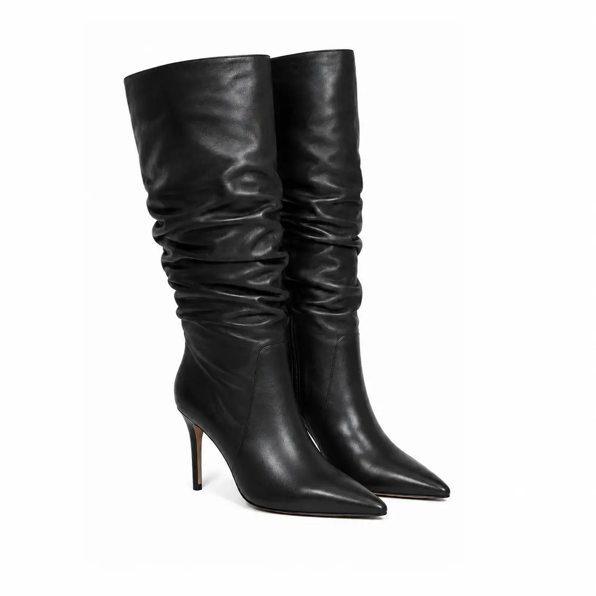 Stivale donna in nappa nera con gambale arricciato | Michele Lopriore
