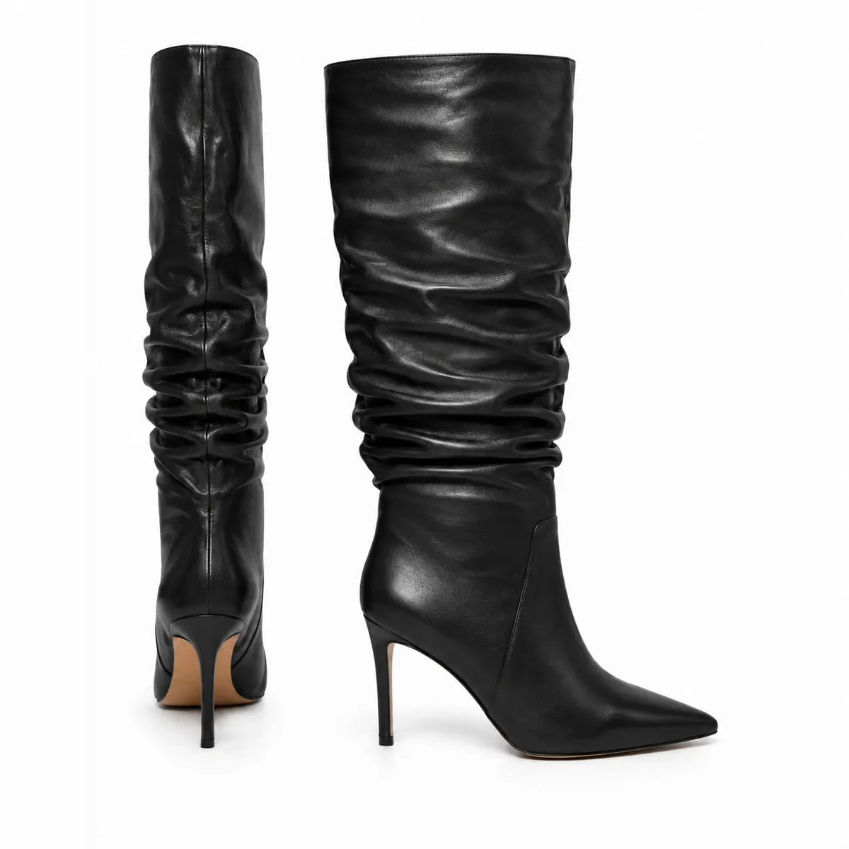 Stivale donna in nappa nera con gambale arricciato | Michele Lopriore