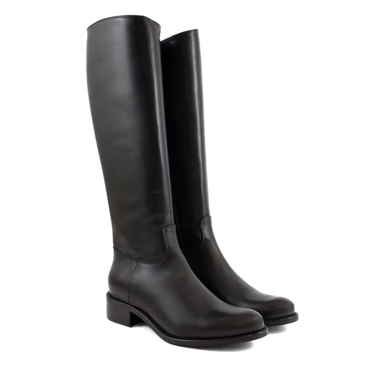 STIVALE ALTO MODELLO CAVALLERIZZA IN NAPPA NERA CON TACCO BASSO A BLOCCO