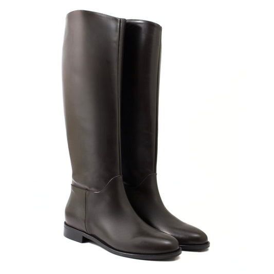 STIVALE ALTO MODELLO CAVALLERIZZA IN PELLE TESTA DI MORO CON TACCO BASSO A BLOCCO