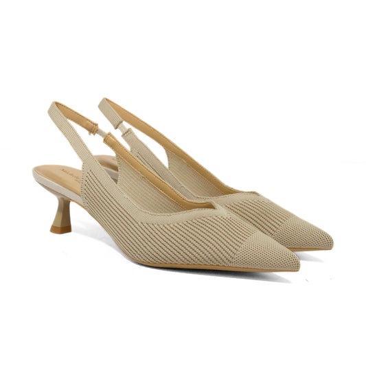 DÉCOLLETÉ SLINGBACK IN TESSUTO FLYKNIT BEIGE CON PUNTA SFILATA E TACCO BASSO