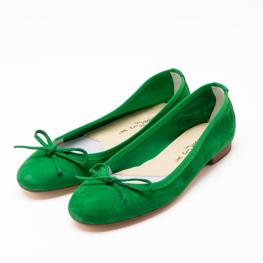 BALLERINA A PUNTA TONDA CON FIOCCO IN CAMOSCIO VERDE