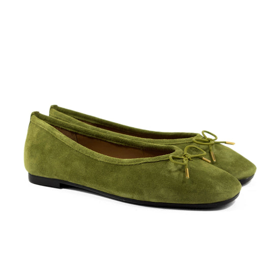 BALLERINA IN CAMOSCIO VERDE CON DETTAGLIO FIOCCO