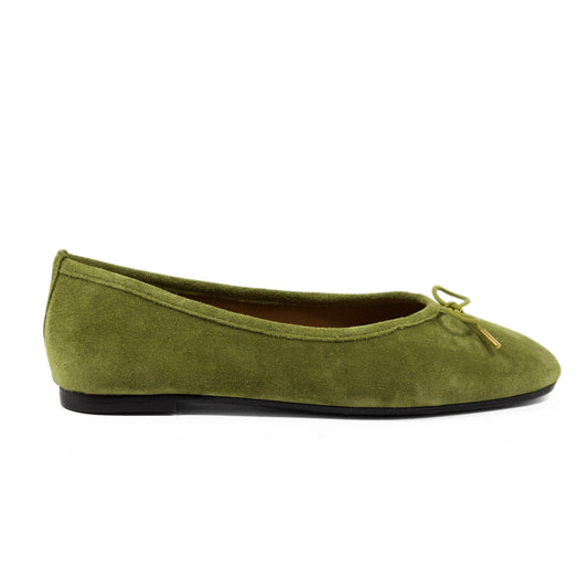 BALLERINA IN CAMOSCIO VERDE CON DETTAGLIO FIOCCO