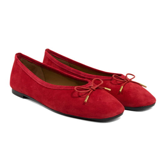 BALLERINA IN CAMOSCIO ROSSO CILIEGIA CON DETTAGLIO FIOCCO