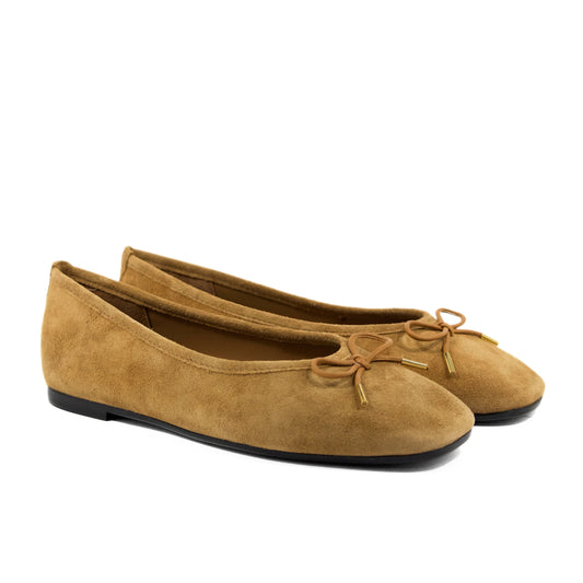 BALLERINA IN CAMOSCIO TABACCO CON DETTAGLIO FIOCCO