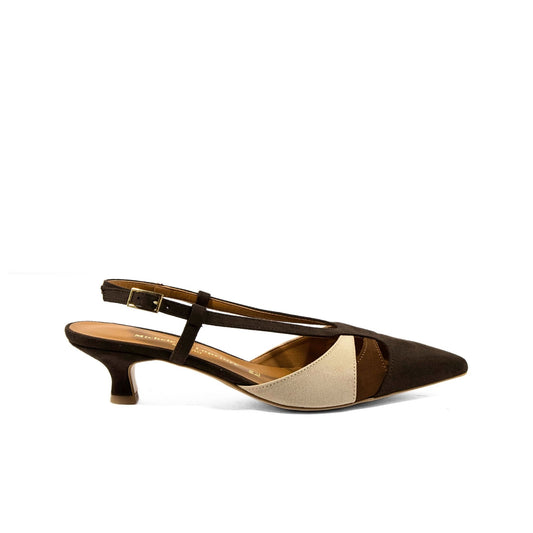 DÉCOLLETÉ SLINGBACK IN CAMOSCIO TRICOLOR CON PUNTA SFILATA E TACCO BASSO