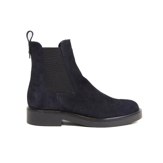 Beatles donna blu in camoscio con lavorazione brogue