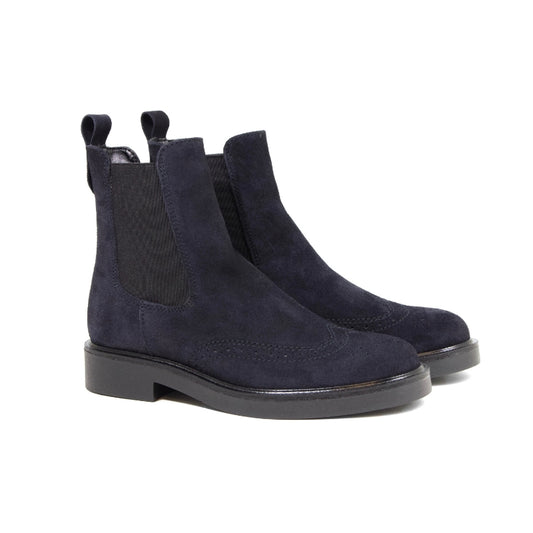 Beatles donna blu in camoscio con lavorazione brogue