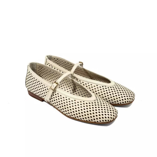 Ballerina Mary Jane traforata in nappa marshmallow