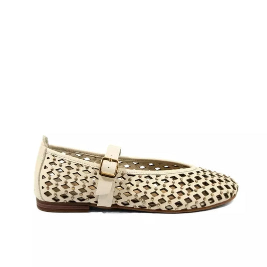 Ballerina Mary Jane traforata in pelle color marshmallow