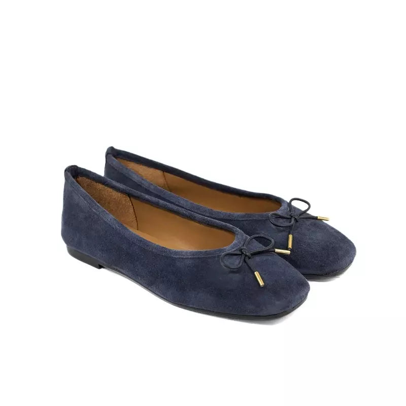Ballerina in camoscio blu navy con fiocco | Michele Lopriore