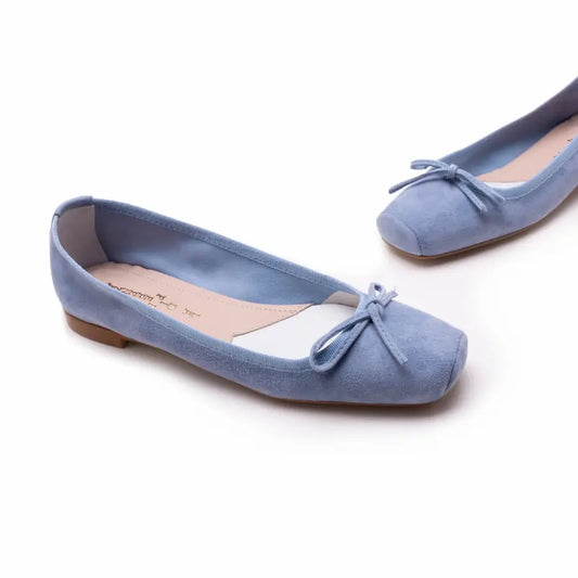 Ballerina in camoscio jeans con fiocco punta quadrata | Michele Lopriore