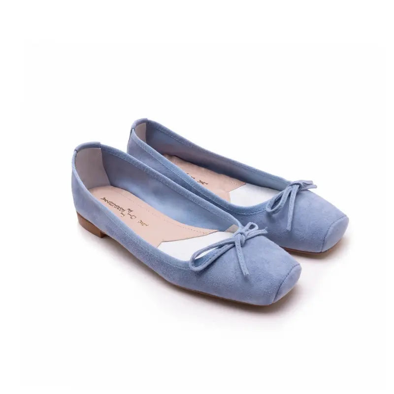 Ballerina in camoscio jeans con fiocco punta quadrata | Michele Lopriore
