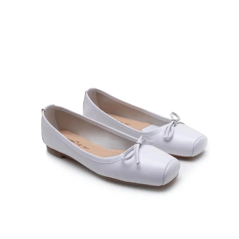 Ballerina in nappa bianca con fiocco e punta quadrata | Michele Lopriore