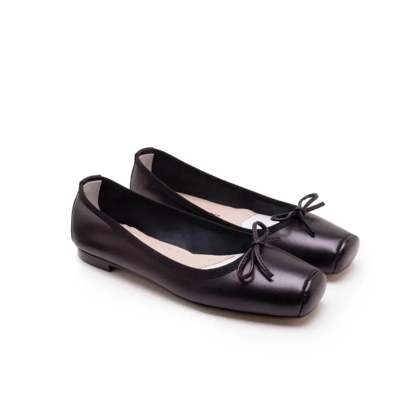 Ballerina in nappa nera con fiocco punta quadrata | Michele Lopriore