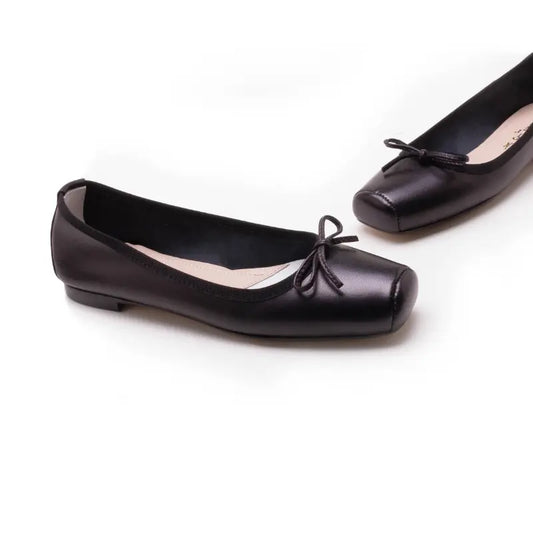 Ballerina in nappa nera con fiocco punta quadrata | Michele Lopriore