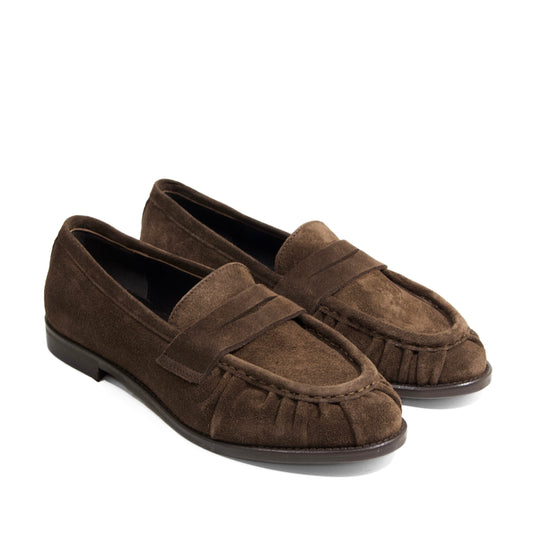 MOCASSINO IN CAMOSCIO TESTA DI MORO CON VASCHETTA ARRICCIATA