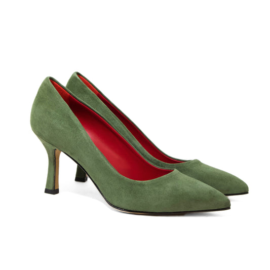 DÉCOLLETÉ A PUNTA IN CAMOSCIO VERDE BOTTIGLIA CON TACCO 7CM