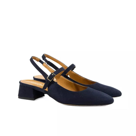 Décolleté slingback Mary Jane in camoscio blu con punta arrotondata e tacco basso