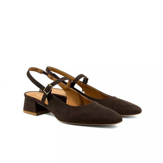 Décolleté slingback Mary Jane in camoscio testa di moro con punta arrotondata e tacco basso