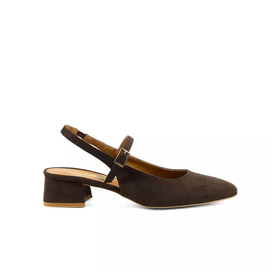 Décolleté slingback Mary Jane in camoscio testa di moro con punta arrotondata e tacco basso